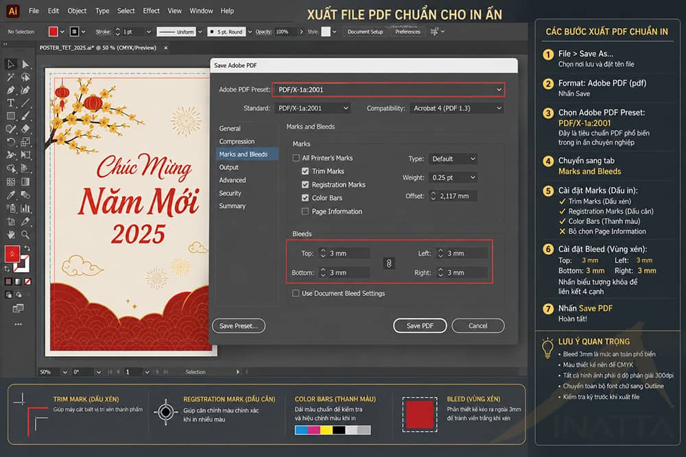 C&aacute;ch xuất PDF đ&uacute;ng chuẩn in ấn trong Illustrator